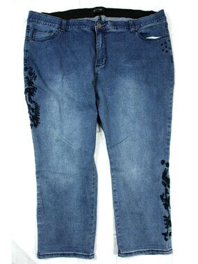Arna York Floral Embroidered Stretch Medium Wash Cropped Skinny Jeans 20
